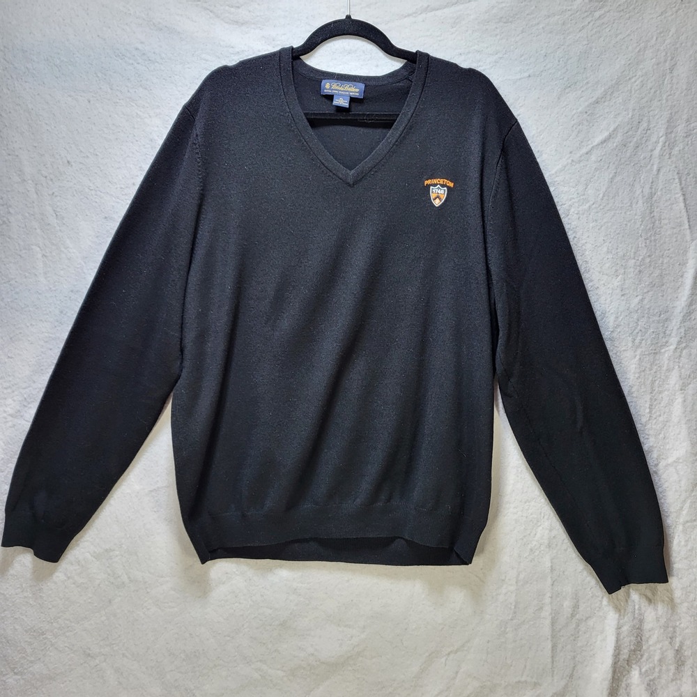 Brooks Brothers Princeton University Merino Wool V-Neck Sweater Black Mens XL